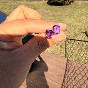 Purple Square Gemstone Stud Earrings - Women Jewelry